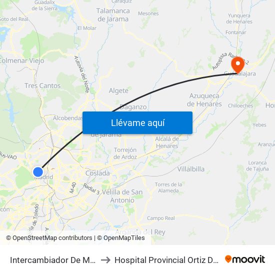 Intercambiador De Moncloa to Hospital Provincial Ortiz De Zárate map