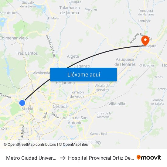 Metro Ciudad Universitaria to Hospital Provincial Ortiz De Zárate map