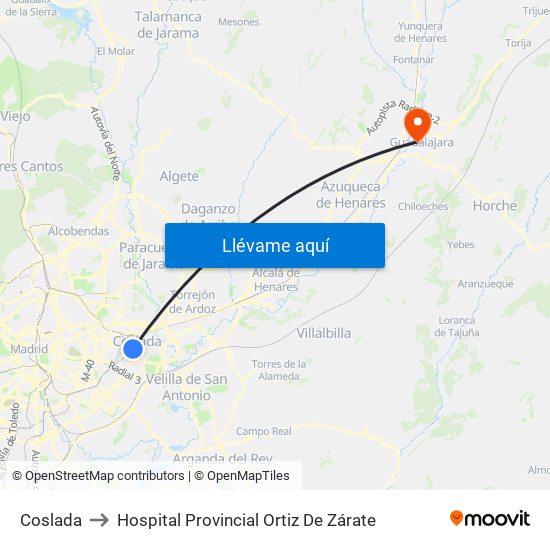 Coslada to Hospital Provincial Ortiz De Zárate map