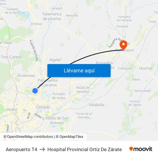 Aeropuerto T4 to Hospital Provincial Ortiz De Zárate map