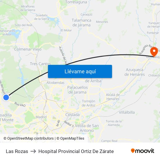 Las Rozas to Hospital Provincial Ortiz De Zárate map