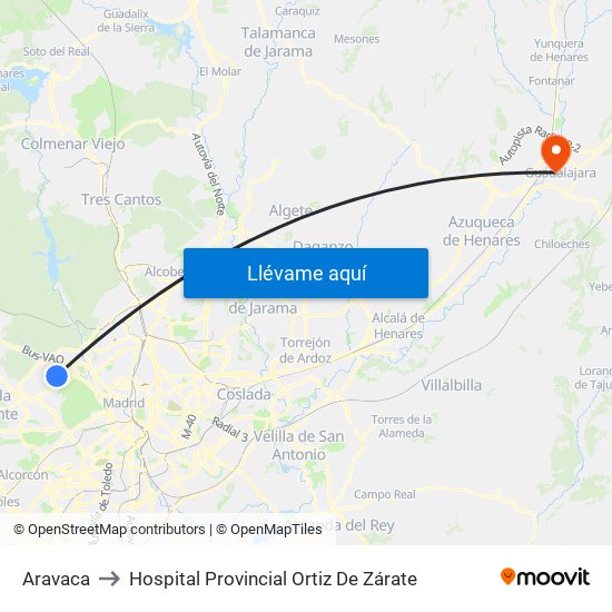 Aravaca to Hospital Provincial Ortiz De Zárate map