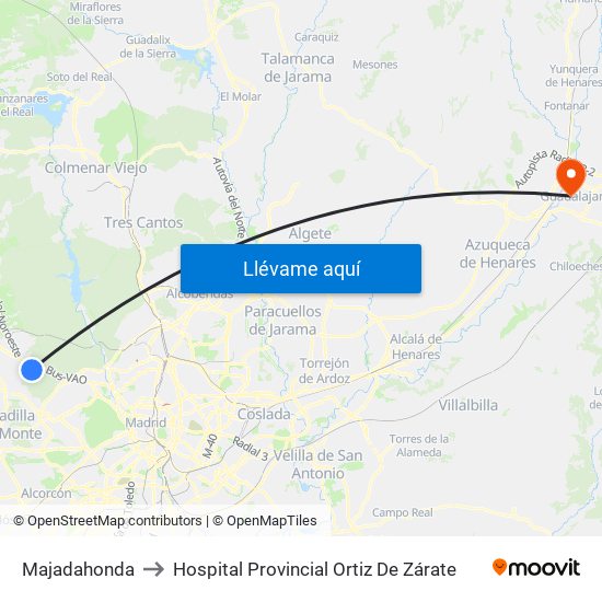 Majadahonda to Hospital Provincial Ortiz De Zárate map