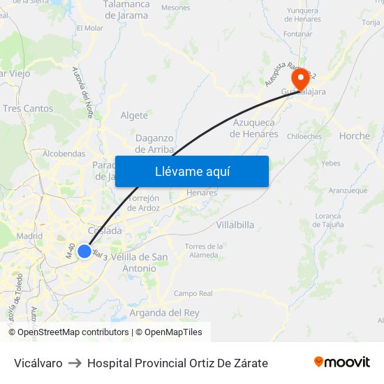 Vicálvaro to Hospital Provincial Ortiz De Zárate map