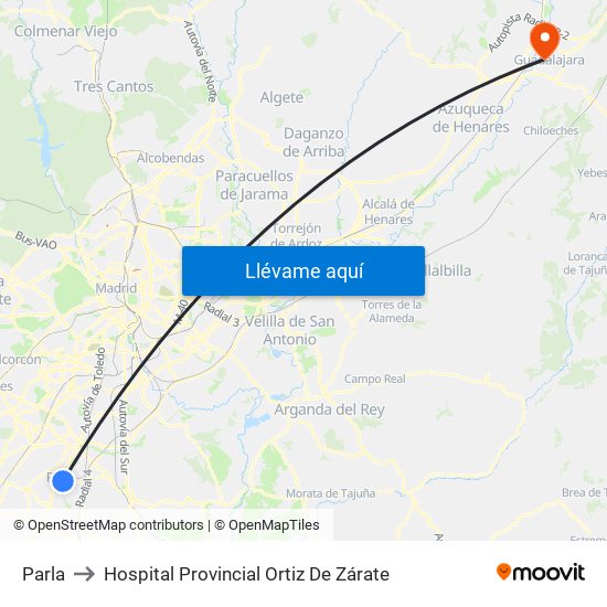 Parla to Hospital Provincial Ortiz De Zárate map