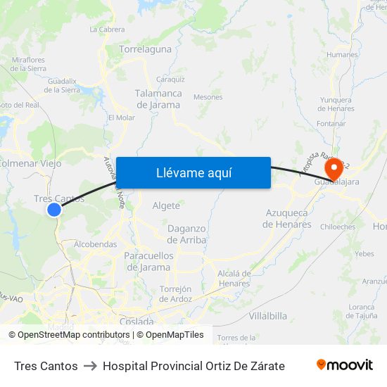 Tres Cantos to Hospital Provincial Ortiz De Zárate map