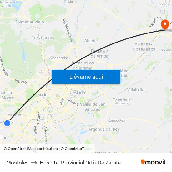 Móstoles to Hospital Provincial Ortiz De Zárate map