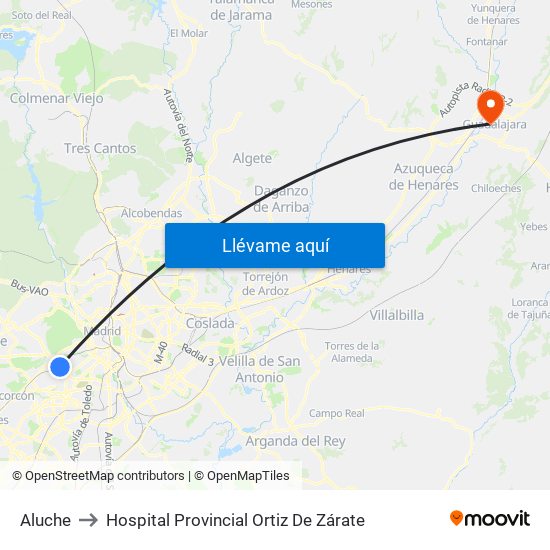 Aluche to Hospital Provincial Ortiz De Zárate map