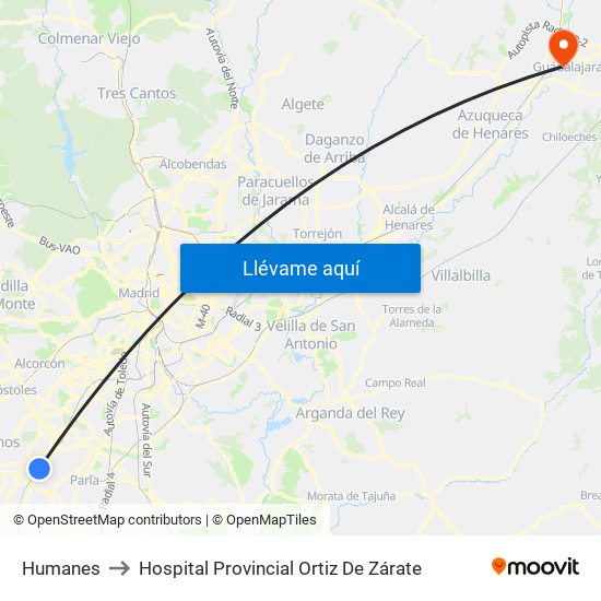 Humanes to Hospital Provincial Ortiz De Zárate map