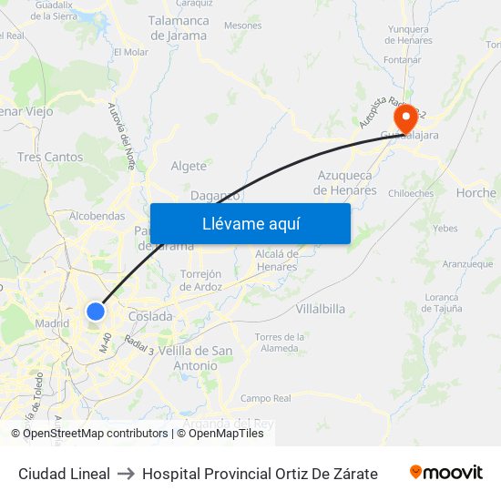 Ciudad Lineal to Hospital Provincial Ortiz De Zárate map