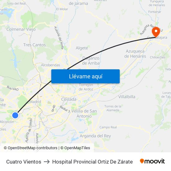 Cuatro Vientos to Hospital Provincial Ortiz De Zárate map