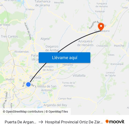 Puerta De Arganda to Hospital Provincial Ortiz De Zárate map