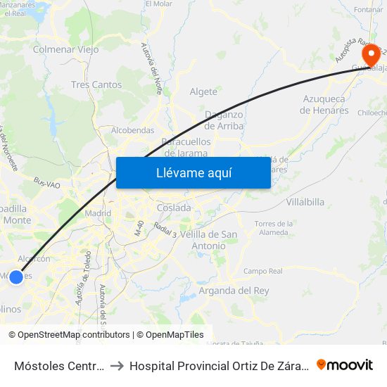 Móstoles Central to Hospital Provincial Ortiz De Zárate map