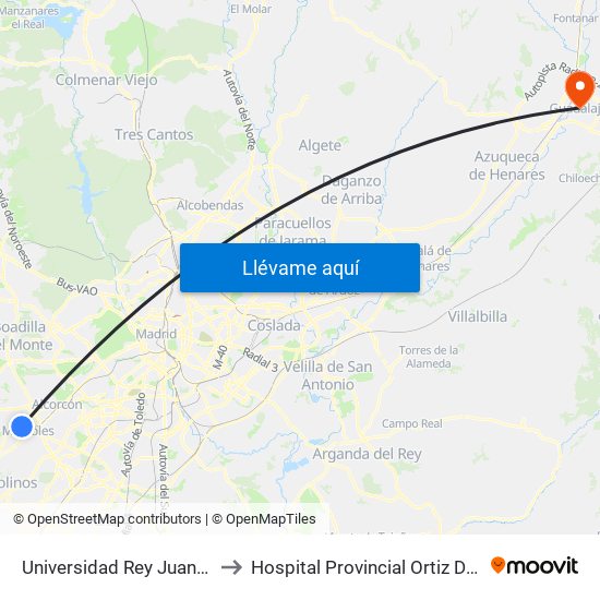 Universidad Rey Juan Carlos to Hospital Provincial Ortiz De Zárate map