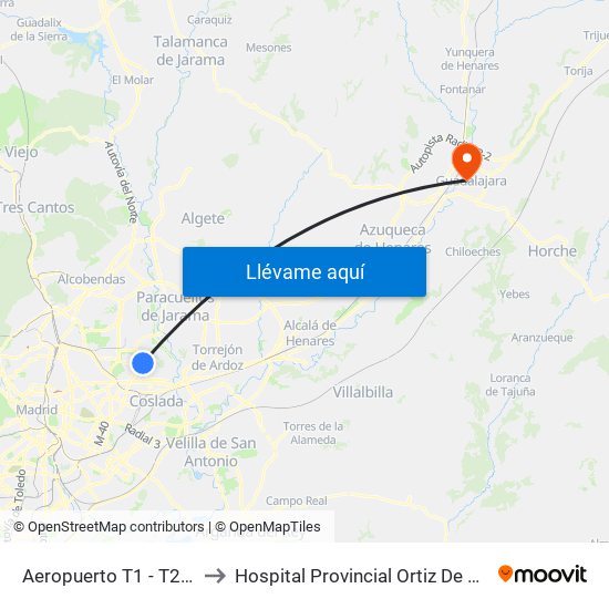 Aeropuerto T1 - T2 - T3 to Hospital Provincial Ortiz De Zárate map