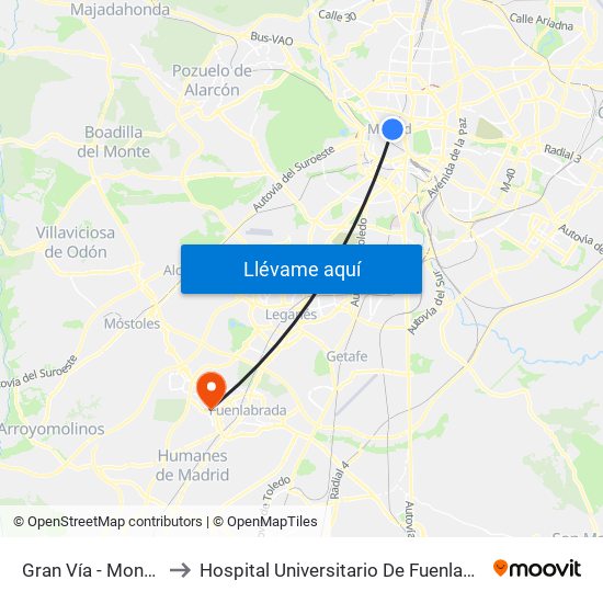 Gran Vía - Montera to Hospital Universitario De Fuenlabrada. map