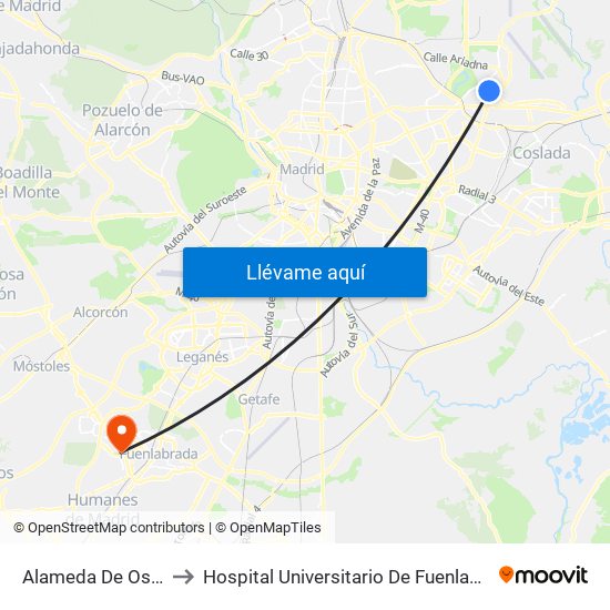 Alameda De Osuna to Hospital Universitario De Fuenlabrada. map