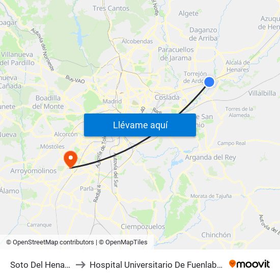 Soto Del Henares to Hospital Universitario De Fuenlabrada. map