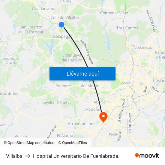 Villalba to Hospital Universitario De Fuenlabrada. map