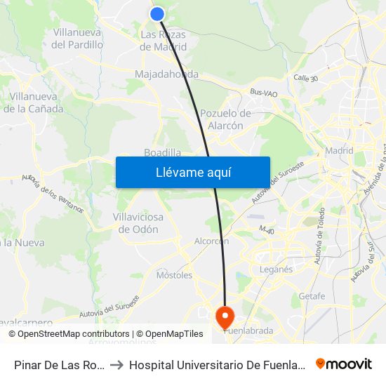 Pinar De Las Rozas to Hospital Universitario De Fuenlabrada. map