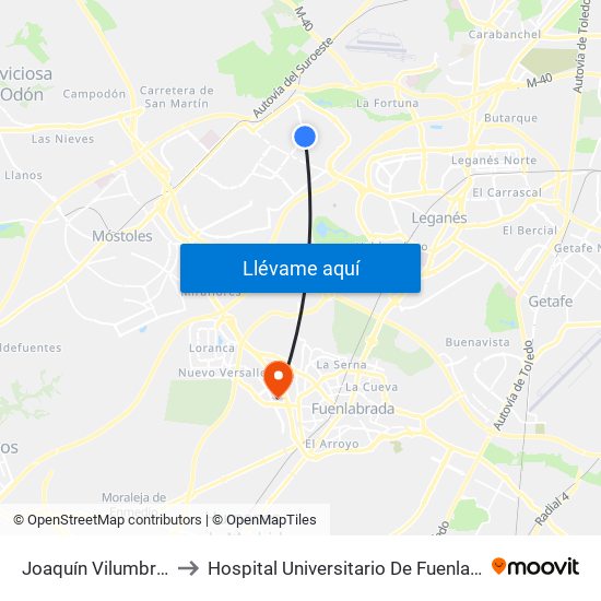 Joaquín Vilumbrales to Hospital Universitario De Fuenlabrada. map