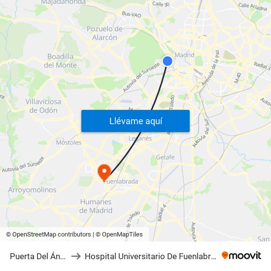 Puerta Del Ángel to Hospital Universitario De Fuenlabrada. map