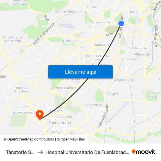 Tanatorio Sur to Hospital Universitario De Fuenlabrada. map