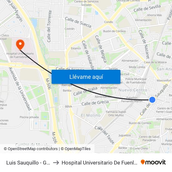 Luis Sauquillo - Grecia to Hospital Universitario De Fuenlabrada. map