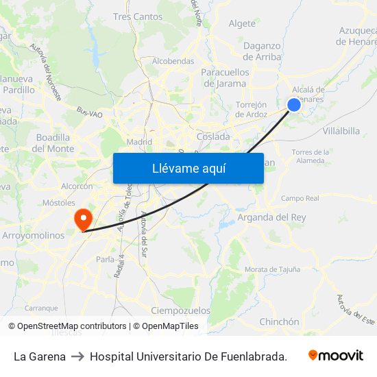 La Garena to Hospital Universitario De Fuenlabrada. map