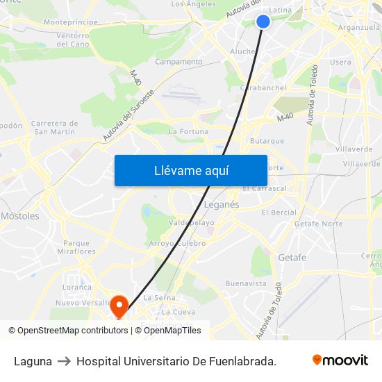 Laguna to Hospital Universitario De Fuenlabrada. map