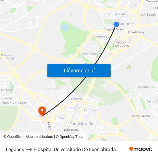 Leganés to Hospital Universitario De Fuenlabrada. map