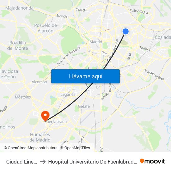 Ciudad Lineal to Hospital Universitario De Fuenlabrada. map