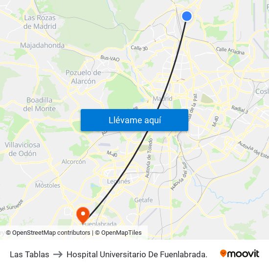 Las Tablas to Hospital Universitario De Fuenlabrada. map