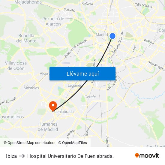 Ibiza to Hospital Universitario De Fuenlabrada. map