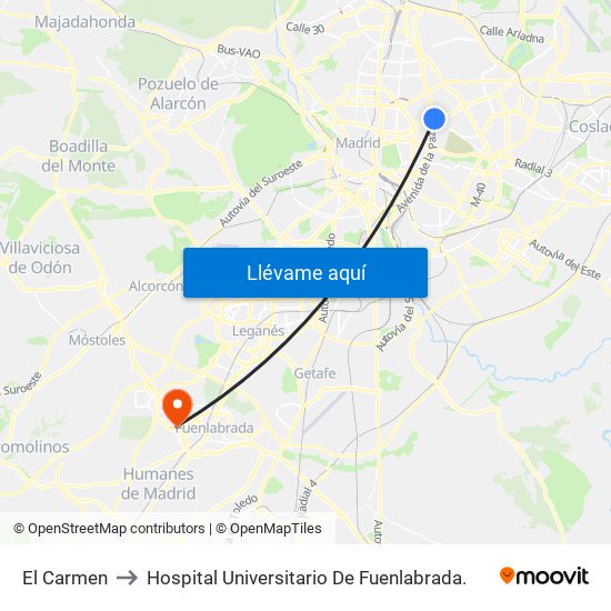 El Carmen to Hospital Universitario De Fuenlabrada. map