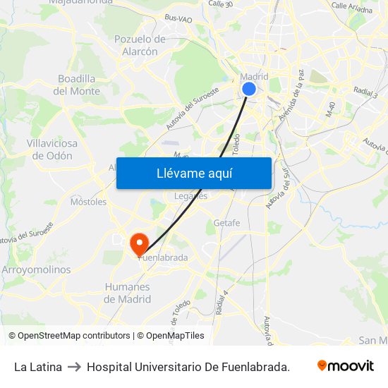 La Latina to Hospital Universitario De Fuenlabrada. map