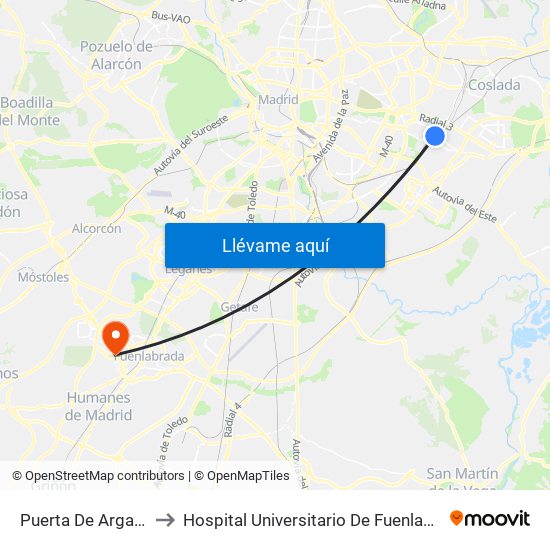 Puerta De Arganda to Hospital Universitario De Fuenlabrada. map