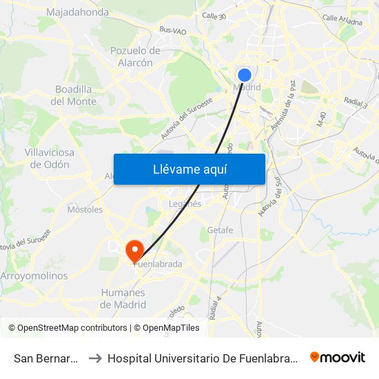 San Bernardo to Hospital Universitario De Fuenlabrada. map