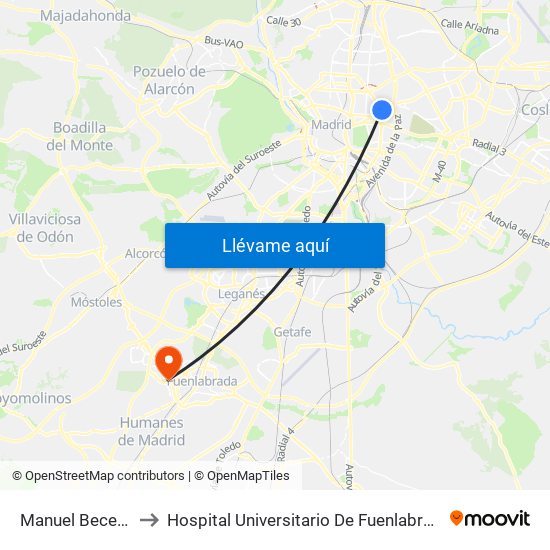 Manuel Becerra to Hospital Universitario De Fuenlabrada. map