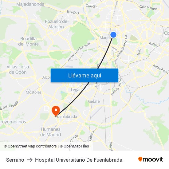 Serrano to Hospital Universitario De Fuenlabrada. map