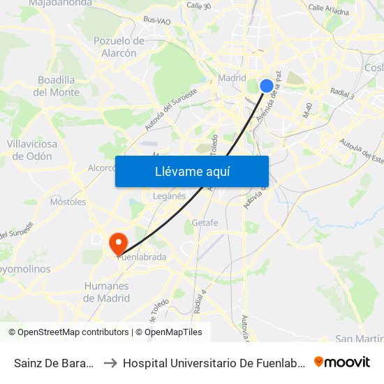 Sainz De Baranda to Hospital Universitario De Fuenlabrada. map