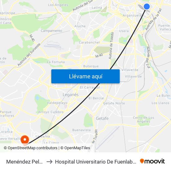 Menéndez Pelayo to Hospital Universitario De Fuenlabrada. map