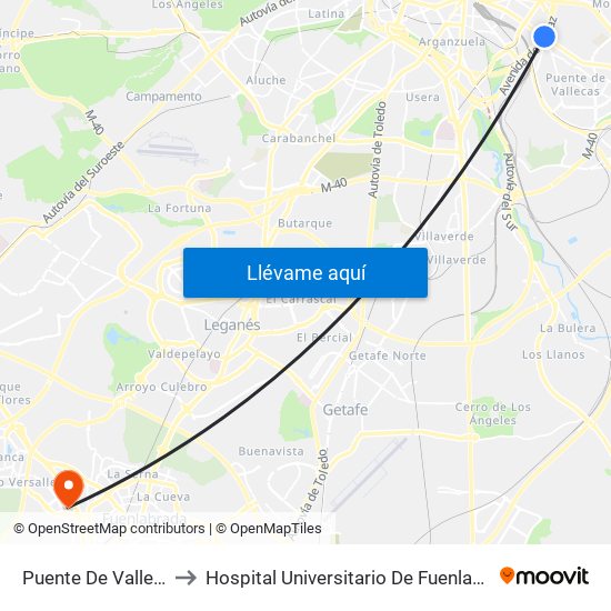 Puente De Vallecas to Hospital Universitario De Fuenlabrada. map