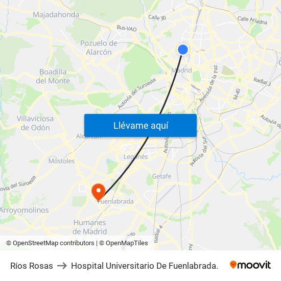 Ríos Rosas to Hospital Universitario De Fuenlabrada. map