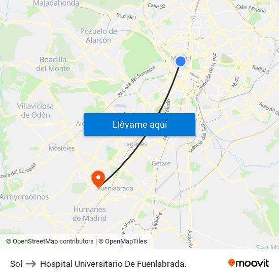 Sol to Hospital Universitario De Fuenlabrada. map