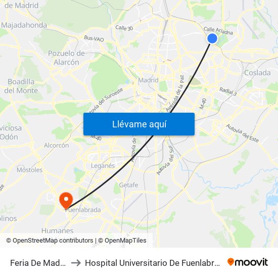 Feria De Madrid to Hospital Universitario De Fuenlabrada. map