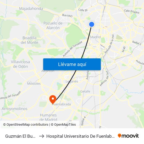 Guzmán El Bueno to Hospital Universitario De Fuenlabrada. map