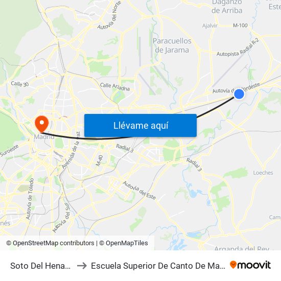 Soto Del Henares to Escuela Superior De Canto De Madrid map