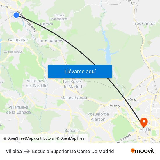 Villalba to Escuela Superior De Canto De Madrid map