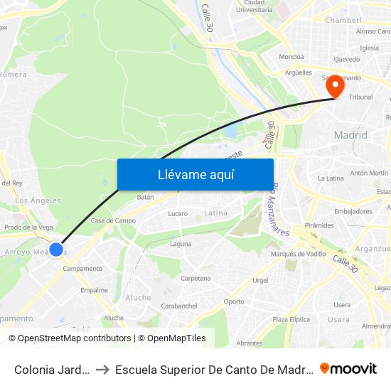 Colonia Jardín to Escuela Superior De Canto De Madrid map
